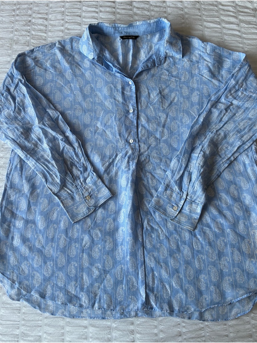 Massimo Dutti Blue Paisley Print Oversized Button Up Blouse